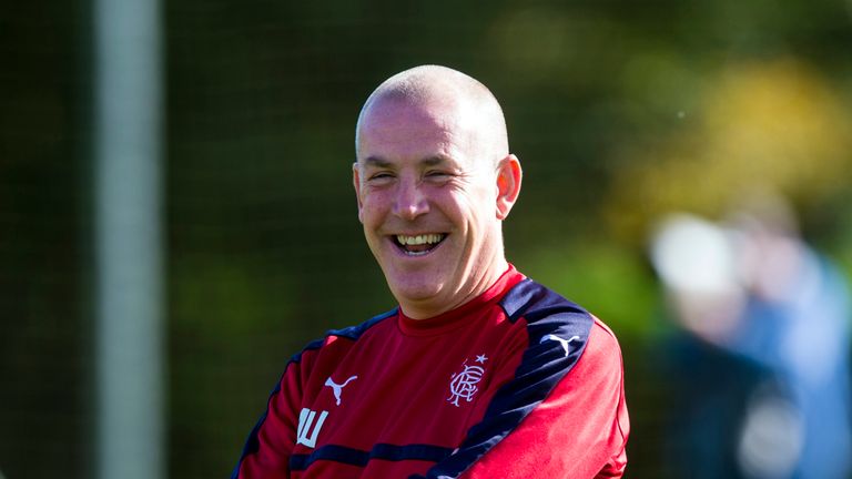 Rangers manager Mark Warburton looked relaxed at training on Monday