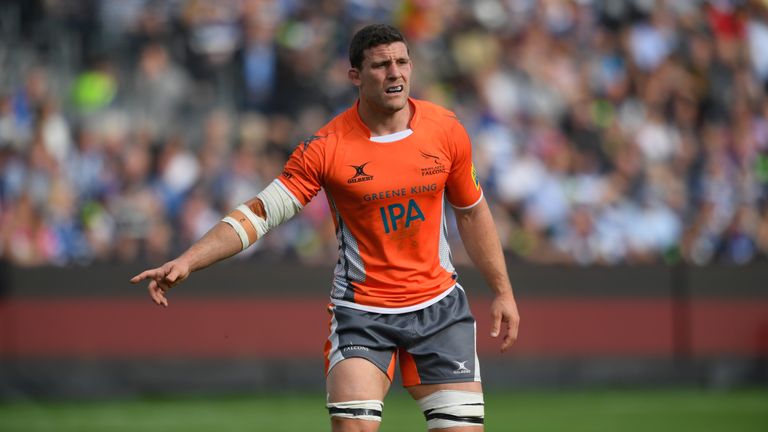 Mark Wilson of the Falcons  reacts during the Aviva Premiership match between Bath Rugby and Newcastle Falcons  