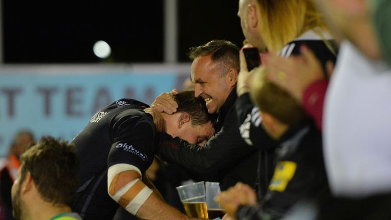 Mark Wilson is congratulated by a member of the crowd after helping Newcastle beat Sale.