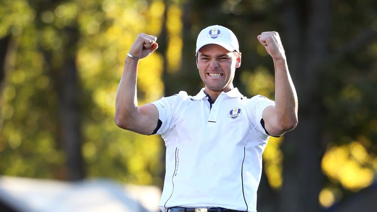 Martin Kaymer celebrates after making the Ryder Cup winning putt at Medinah
