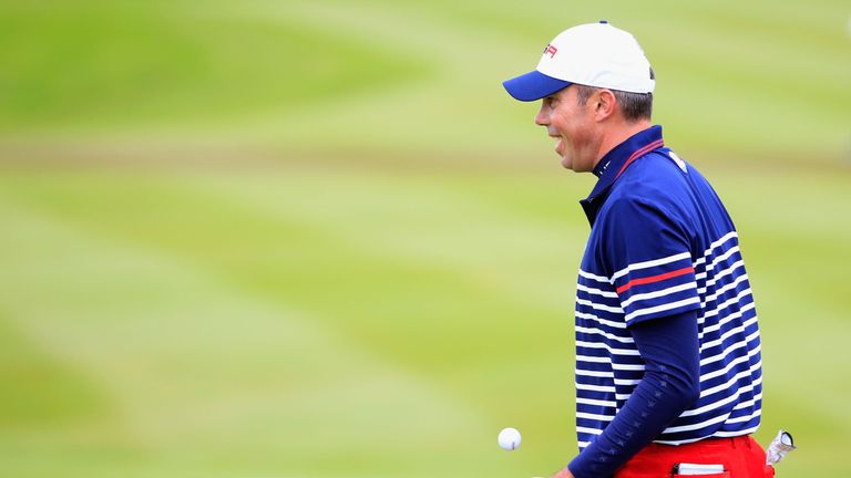 AUCHTERARDER, SCOTLAND - SEPTEMBER 28: Matt Kuchar of the United States celebrates after winning the 2nd hole during the Singles Matches of the 2014 Ryder 