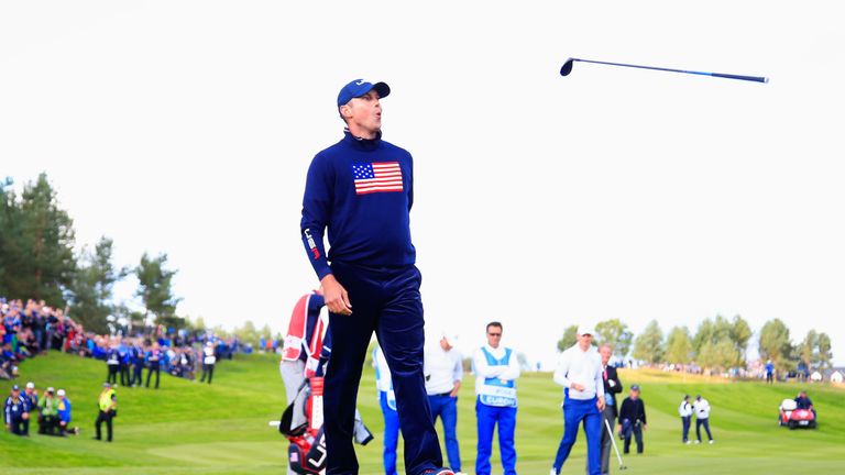 AUCHTERARDER, SCOTLAND - SEPTEMBER 27: Matt Kuchar of the United States celebrates a birdie on the 15th hole during the Morning Fourballs of the 2014 Ryder