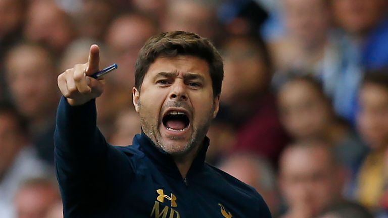 Tottenham Hotspur's Argentinian head coach Mauricio Pochettino gestures from the touchline during the English Premier League football match between Tottenh