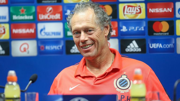 Brugge KV's head coach Michel Preud'homme attends a press conference of Belgian first division soccer team Club in Brugge, on September 13, 2016 on the eve