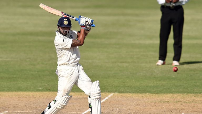 Murali Vijay drives through the covers on day one of the first Test against New Zealand