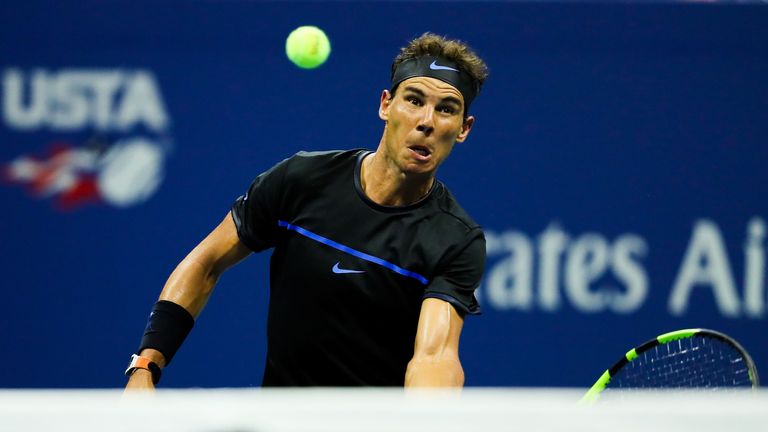 Nadal returns a shot to Seppi during the second round match