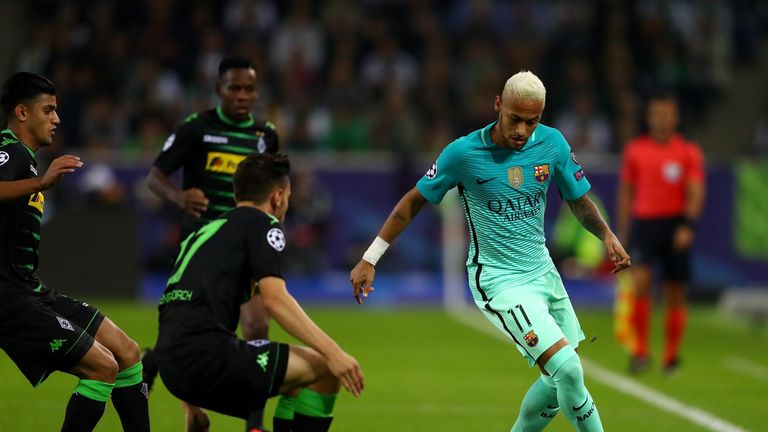 Neymar in action against Borussia Monchengladbach
