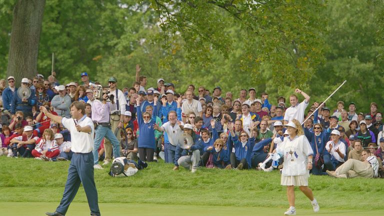Arguably Nick Faldo's finest moment in the Ryder Cup, defeating Curtis Strange on the final hole in 1995