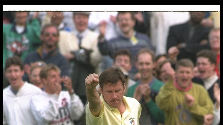 1993:  Nick Faldo celebrates during the Ryder Cup. Mandatory Credit: Gary Newkirk  /Allsport