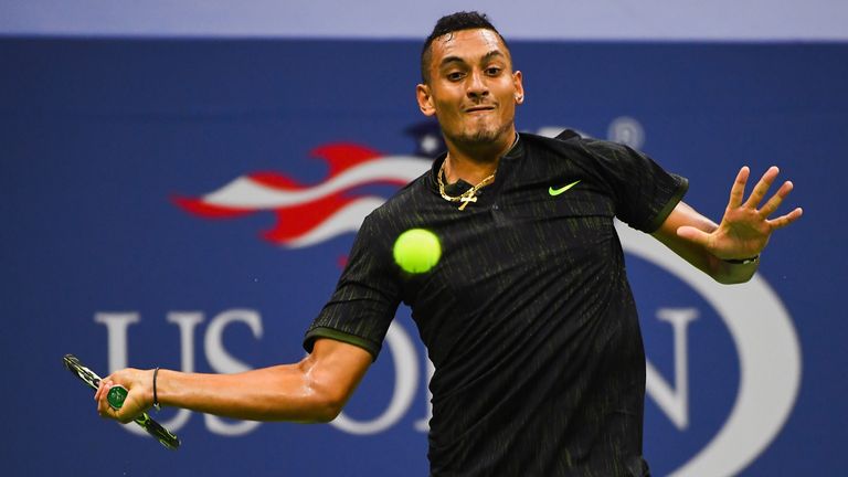 Nick Kyrgios during his match with Illya Marchenko at the US Open when he withdrew through injury
