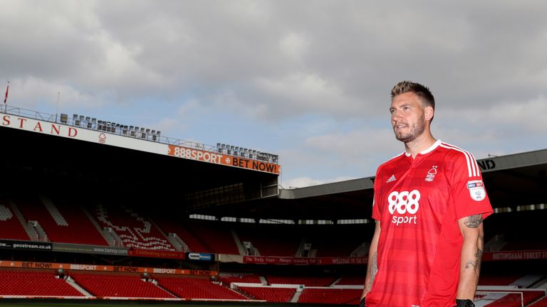 Nottingham Forest's new signing Nicklas Bendtner during a photocall at the City Ground, Nottingham