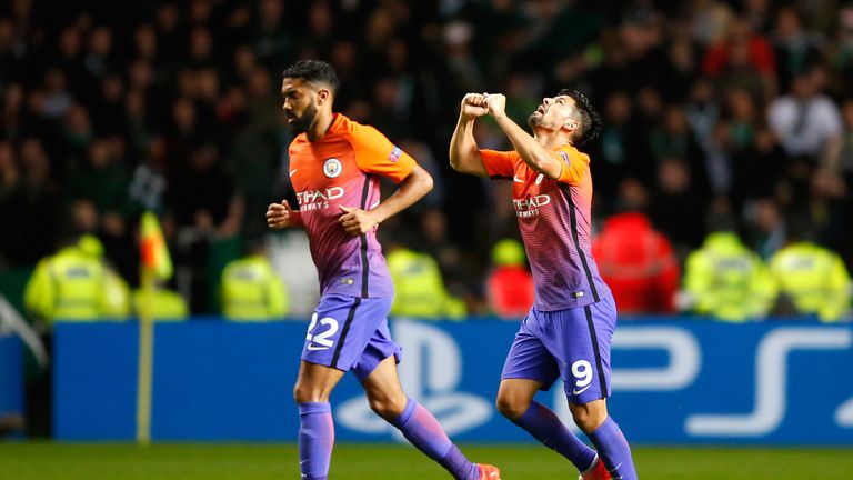 Manchester City's Nolito (right) celebrates scoring his side's third goal 