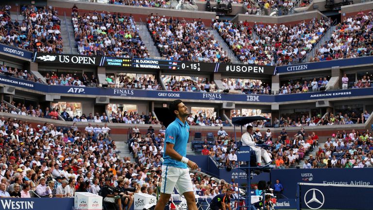 Novak Djokovic of Serbia reacts against Stan Wawrinka 