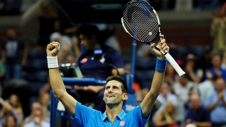 Djokovic celebrates his passage into the last eight in New York