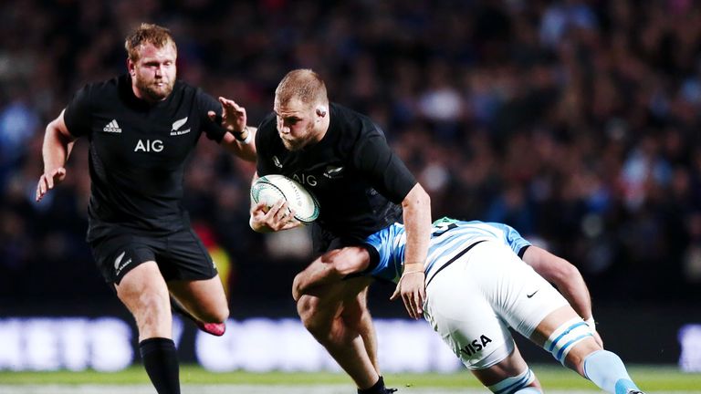 Owen Franks of New Zealand on the charge during their Rugby Championship against Argentina