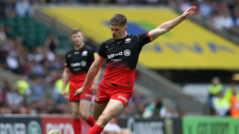 Owen Farrell of Saracens scores his team's first penalty