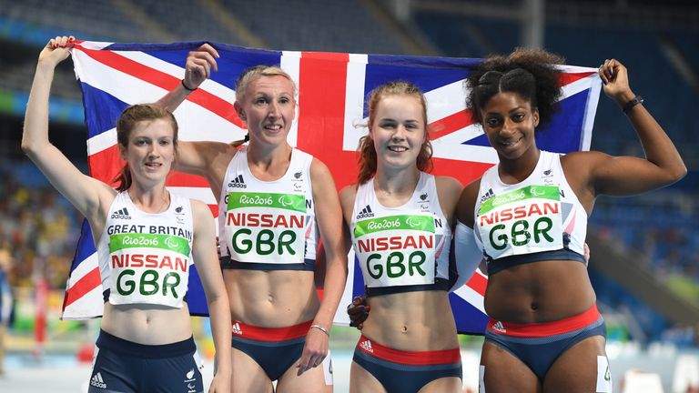 Kadeena Cox (R) was part of GB's 100m T35-38 relay team who won silver 