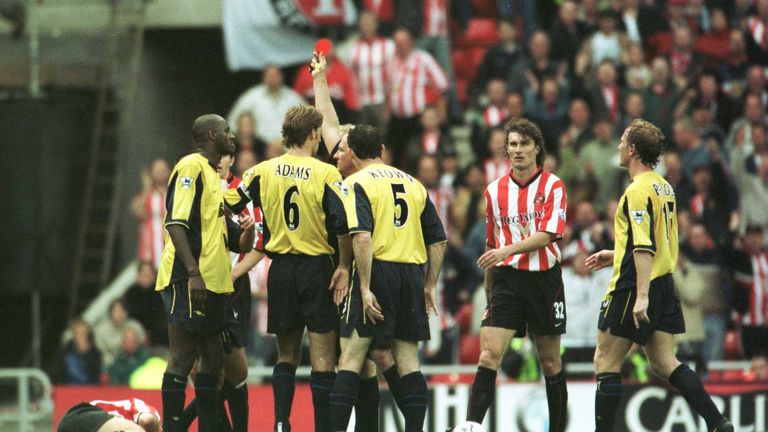 Patrick Vieira is shown the red card against Sunderland for Arsenal in the FA Carling Premiership at the Stadium of Light, August 2000