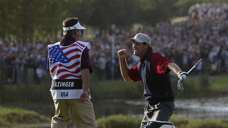 Paul Azinger holes out from a bunker and delays Europe's victory in 2002