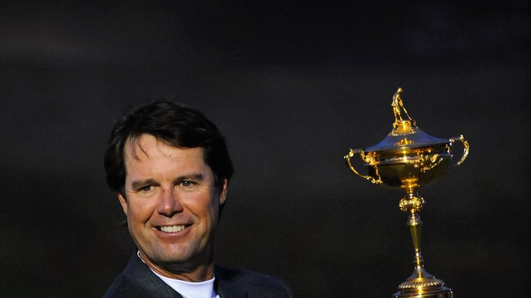 LOUISVILLE, KY - SEPTEMBER 21:  USA team captain Paul Azinger poses with the Ryder Cup after his team's 16 1/2-11 1/2 victory on the final day of the 2008 