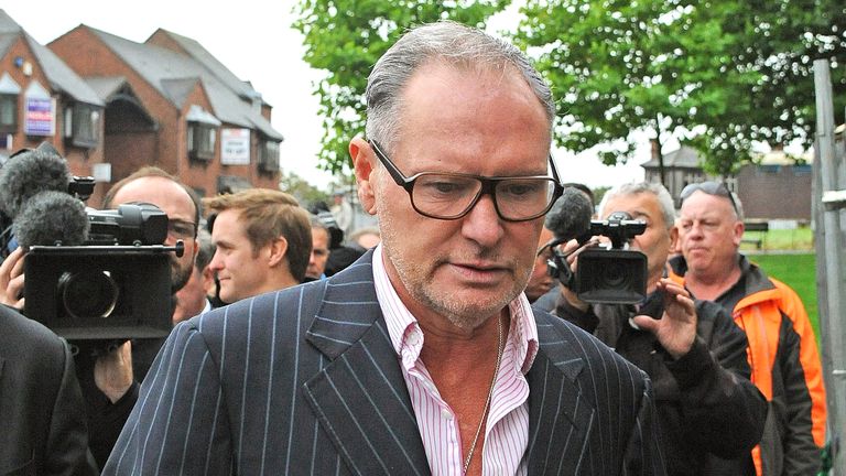 Paul Gascoigne arrives at Dudley Magistrates Court where he is set to face trial accused of a racially aggravated public order