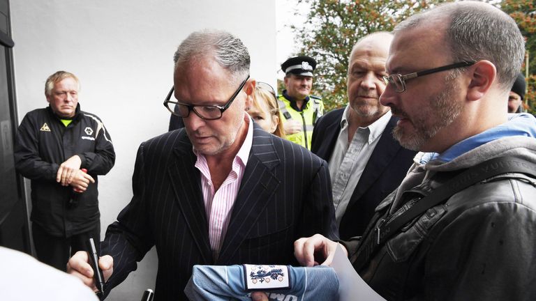 Paul Gascoigne signs autographs as he arrives at Dudley Magistrates Court
