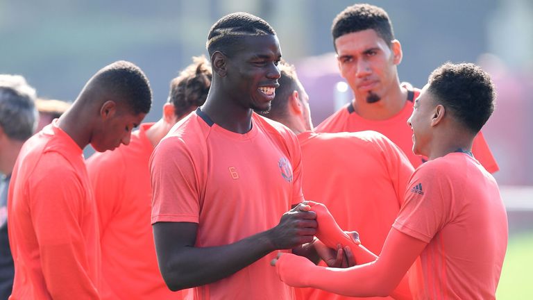 Paul Pogba and Jesse Lingard were among the squad training ahead of the trip to Feyenoord