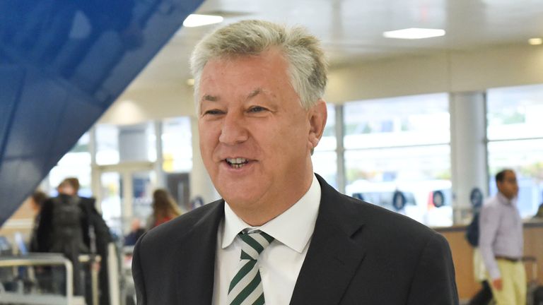 Peter Lawwell at Glasgow Airport en route to Barcelona for Champions League tie