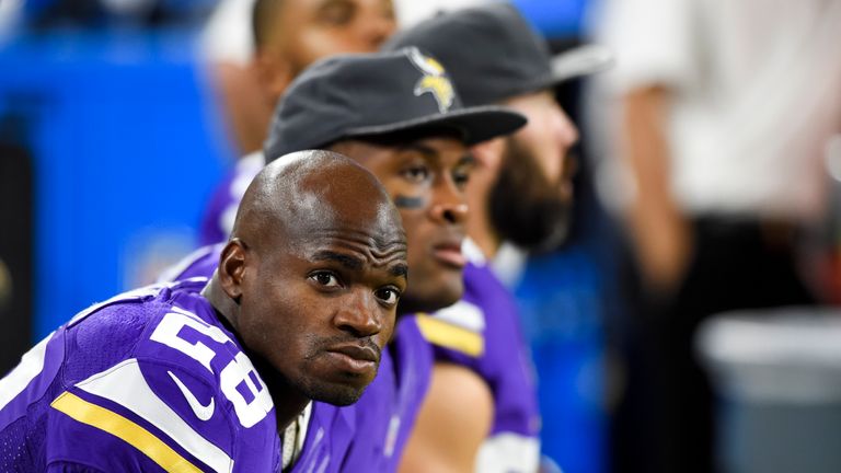 MINNEAPOLIS, MN - SEPTEMBER 1: Adrian Peterson #28 of the Minnesota Vikings looks on during the game against the Los Angeles Rams on September 1, 2016 at U