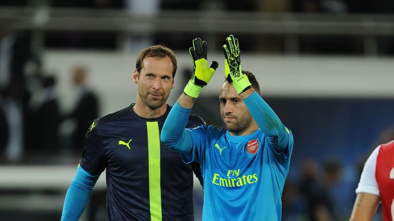 David Ospina (R) was preferred in goal to Petr Cech for Arsenal's trip to PSG