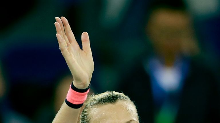 Petra Kvitova celebrates after defeating Johanna Konta in the Wuhan Open