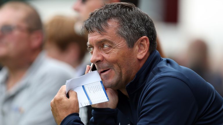 Southend United manager Phil Brown (left) looks on from the stands before the pre-season friendly match at Hayes Lane, Bromley.