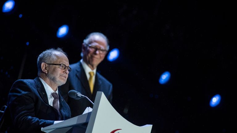 President of the International Paralympic Committee, Sir Philip Craven, addresses the audience