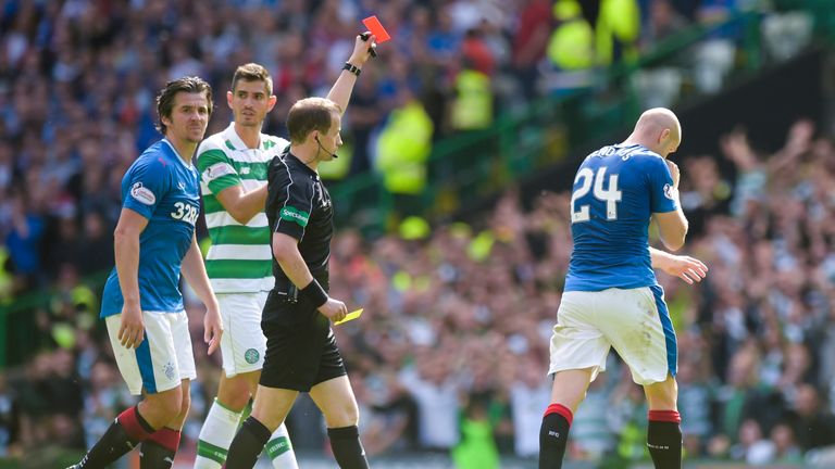 Philippe Senderos was shown a red card for Rangers