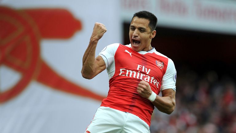 Alexis Sanchez celebrates scoring Arsenal's first goal