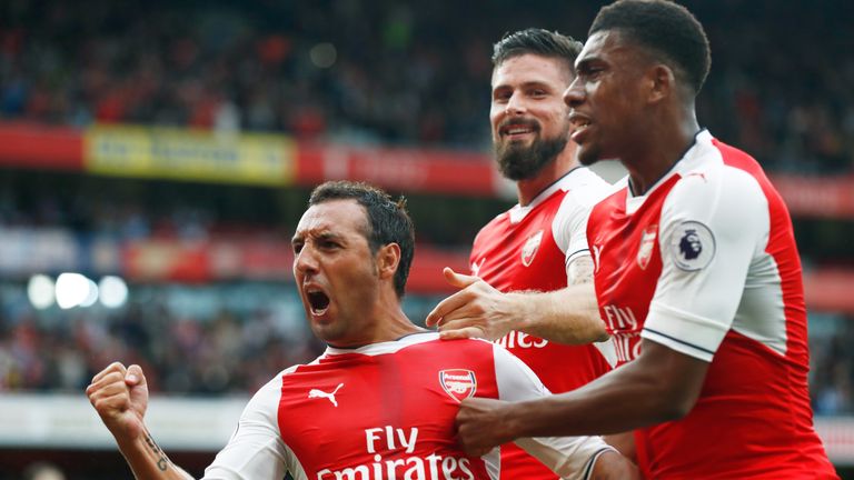 Santi Cazorla celebrates scoring his the match winning goal for Arsenal