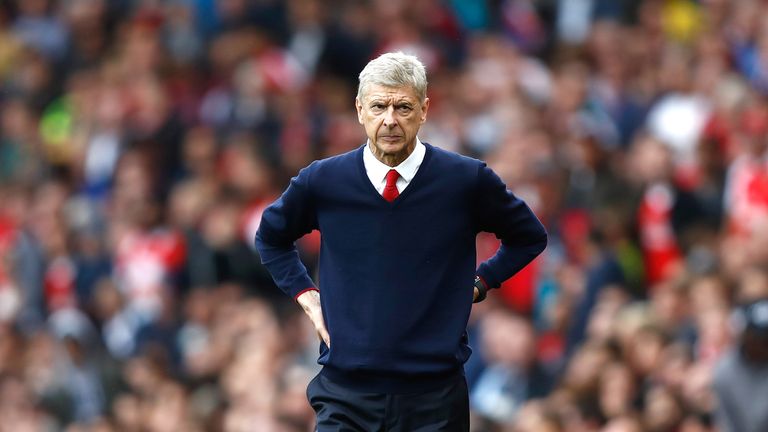 Arsene Wenger stands pitchside during the Premier League match between Arsenal and Southampton