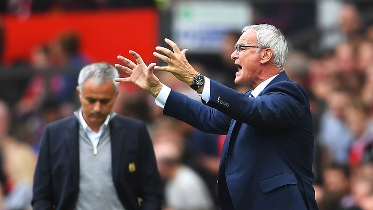 Claudio Ranieri reacts during the game at Old Trafford