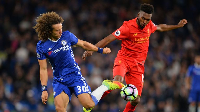 David Luiz (L) and Daniel Sturridge in action at Stamford Bridge