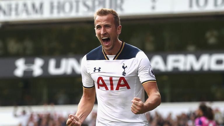 Harry Kane celebrates opening the scoring for Tottenham 