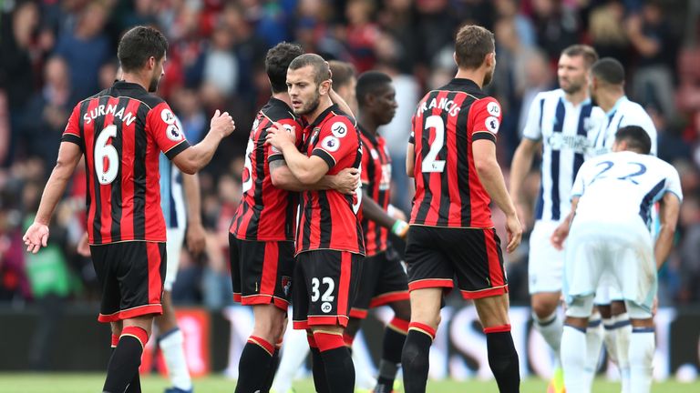 Jack Wilshere and Adam Smith embrace after the final whistle