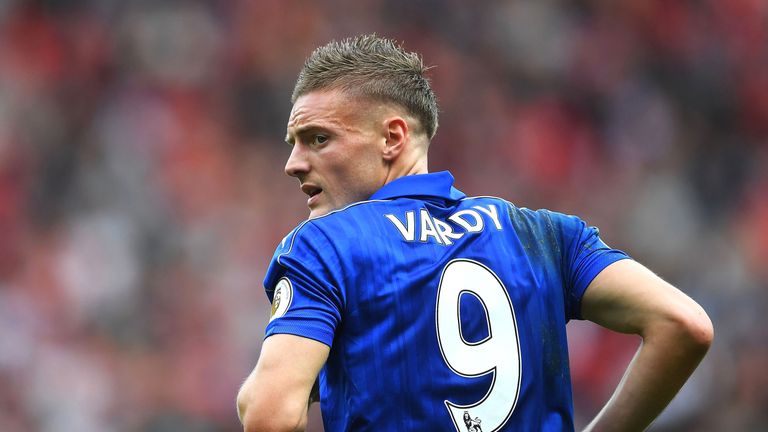 Jamie Vardy in action at  Old Trafford