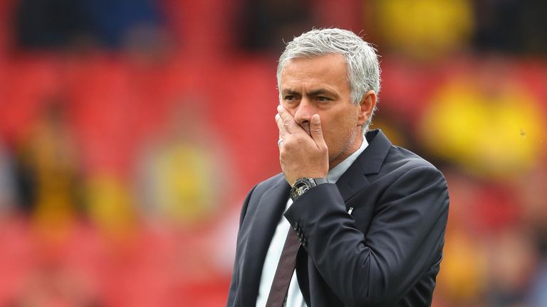 Jose Mourinho prior to kick-off at Vicarage Road