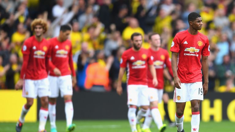 Marcus Rashford and his Manchester United team-mates appear dejected following the 3-1 defeat to Watford