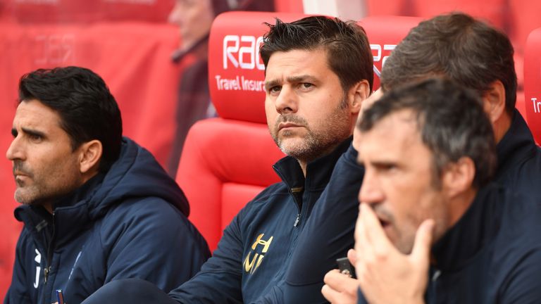 Mauricio Pochettino looks from the bench at the Bet365 Stadium