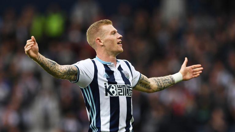 James McClean of West Bromwich Albion celebrates scoring his sides third goal