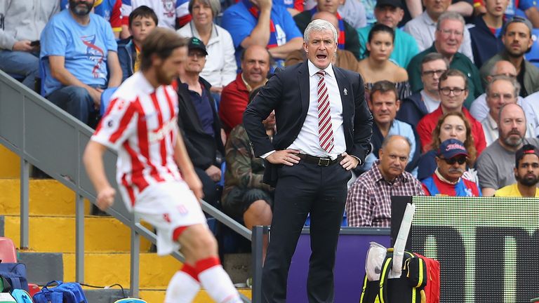 Mark Hughes looks on from the touchline at Selhurst Park