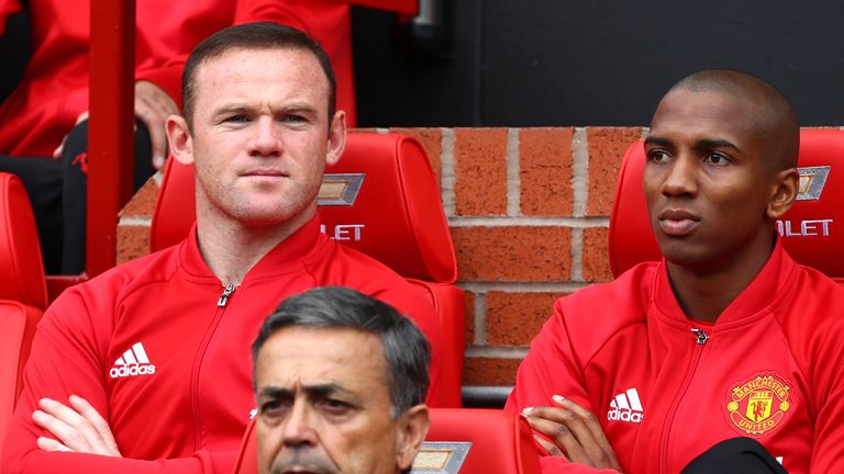 Wayne Rooney sits on the bench at Old Trafford