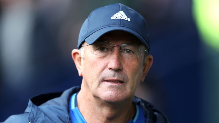 Tony Pulis prior to the Premier League match between West Bromwich Albion and Everton