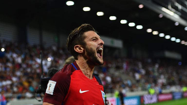 TRNAVA, SLOVAKIA - SEPTEMBER 04:  Adam Lallana of England as he scores their first goal during the 2018 FIFA World Cup Group F qualifying match between Slo